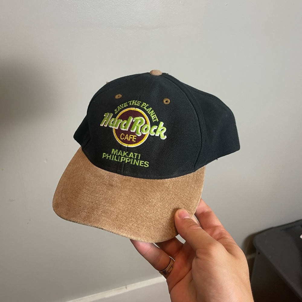 Vintage 90s Hard Rock Cafe Phillippines Leather Brim Hat Strapback